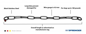 Herm Sprenger Black Stainless Steel Long Link Fur Saver Dog Collar 4 mm
